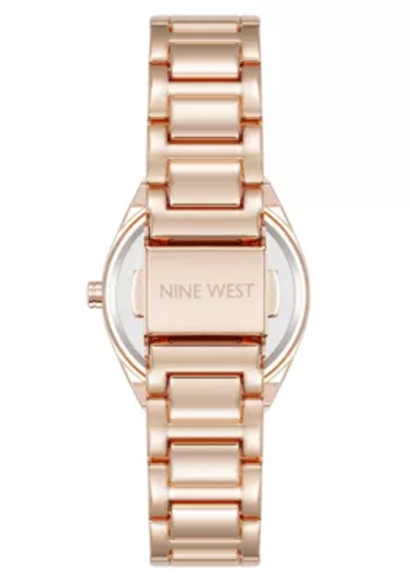 Women's Round Rose Gold-tone Metal Alloy Link Bracelet Watch