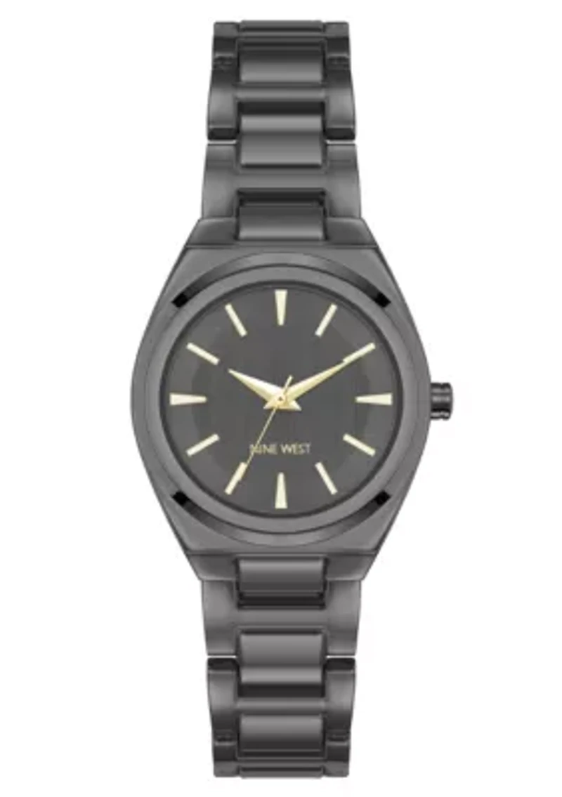 Women's Round Dark Gray Metal Alloy Link Bracelet Watch