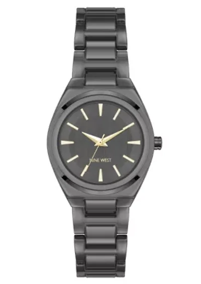 Women's Round Dark Gray Metal Alloy Link Bracelet Watch