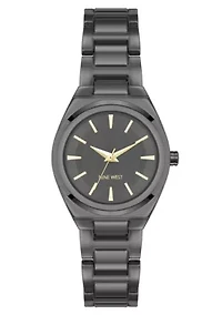 Women's Round Dark Gray Metal Alloy Link Bracelet Watch