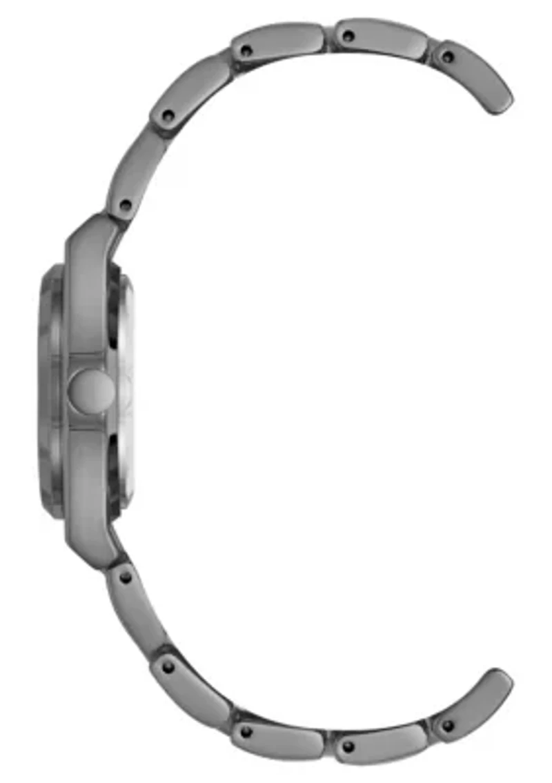Women's Round Dark Gray Metal Alloy Link Bracelet Watch