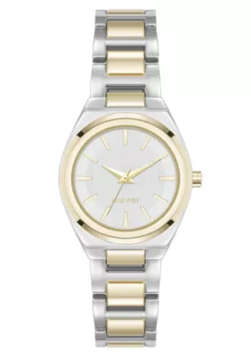 Women's Round Two-tone Metal Alloy Link Bracelet Watch