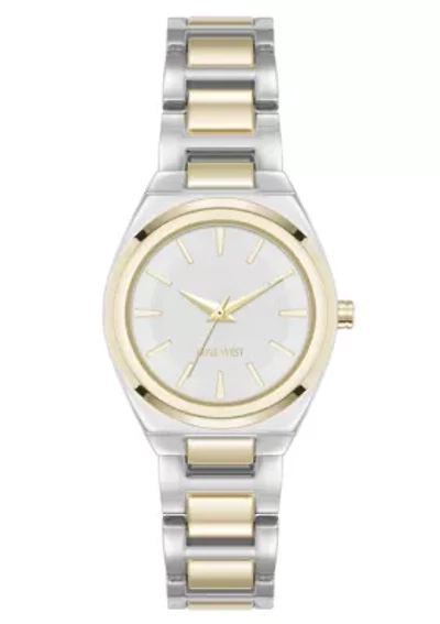 Women's Round Two-tone Metal Alloy Link Bracelet Watch