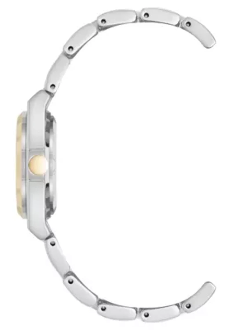 Women's Round Two-tone Metal Alloy Link Bracelet Watch