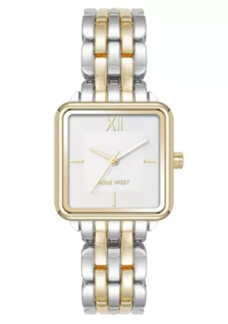 Quartz Square Two-tone Metal Alloy Link Bracelet Watch