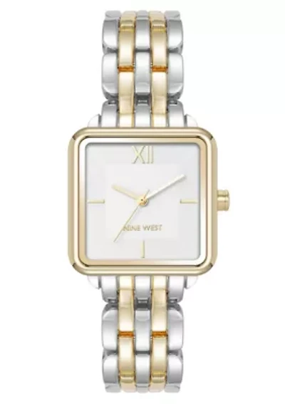 Quartz Square Two-tone Metal Alloy Link Bracelet Watch
