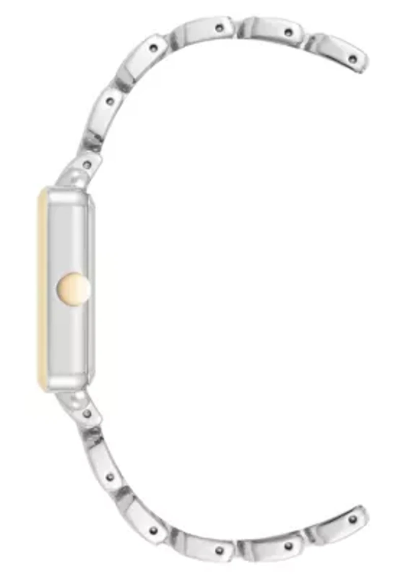 Quartz Square Two-tone Metal Alloy Link Bracelet Watch