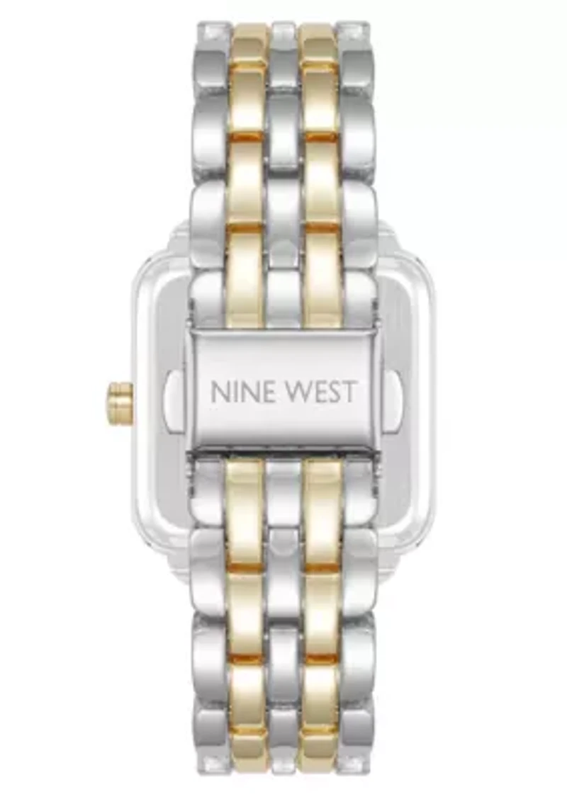 Quartz Square Two-tone Metal Alloy Link Bracelet Watch