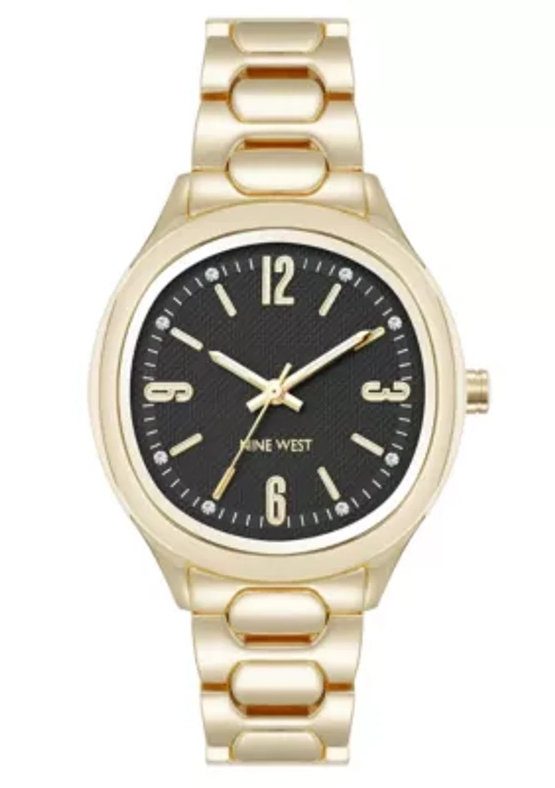 Quartz Round Gold-tone Metal Alloy Link Bracelet Watch
