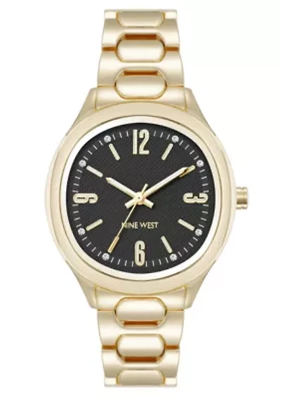 Quartz Round Gold-tone Metal Alloy Link Bracelet Watch