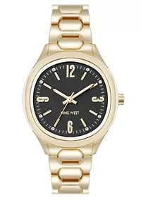 Quartz Round Gold-tone Metal Alloy Link Bracelet Watch