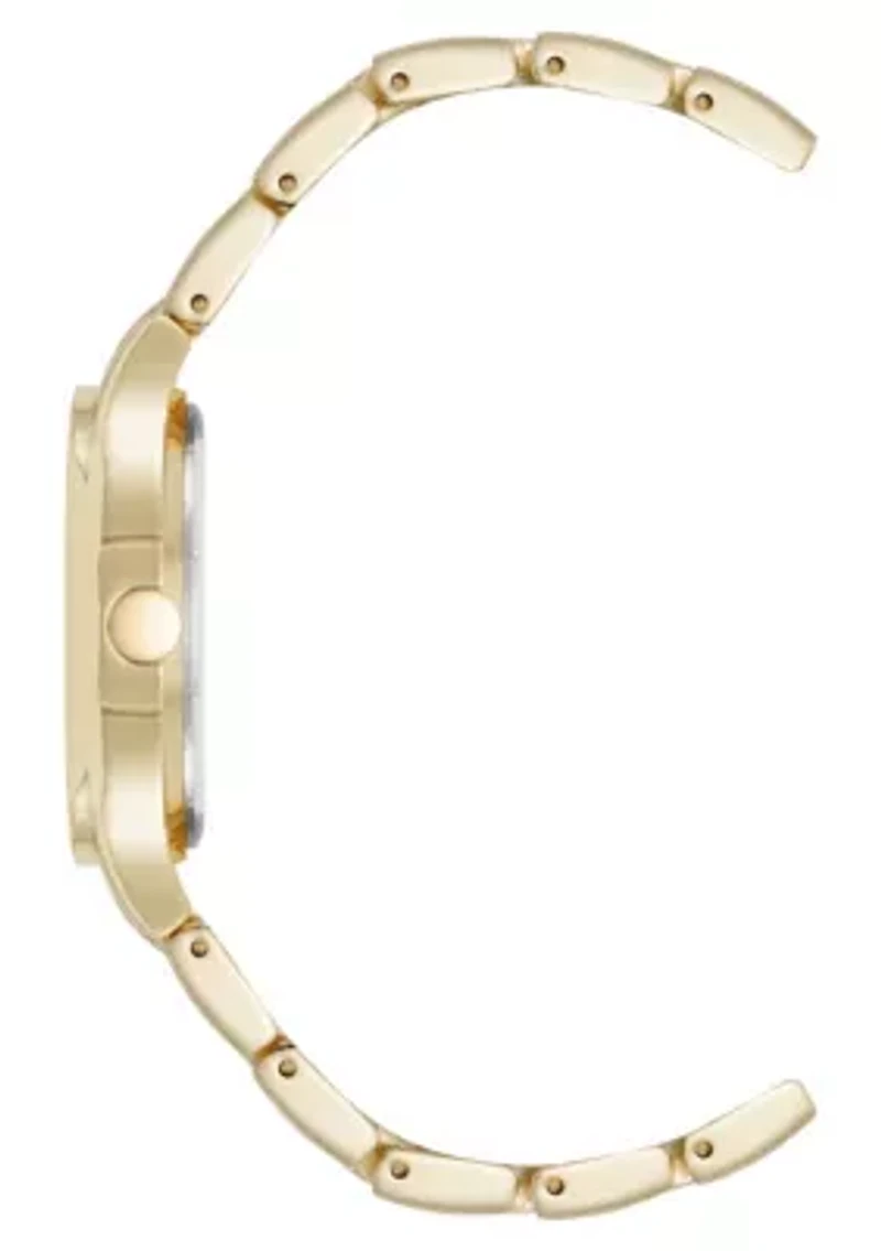 Quartz Round Gold-tone Metal Alloy Link Bracelet Watch
