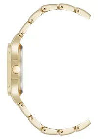 Quartz Round Gold-tone Metal Alloy Link Bracelet Watch