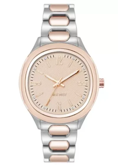 Quartz Round Two-tone Metal Alloy Link Bracelet Watch