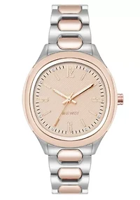 Quartz Round Two-tone Metal Alloy Link Bracelet Watch