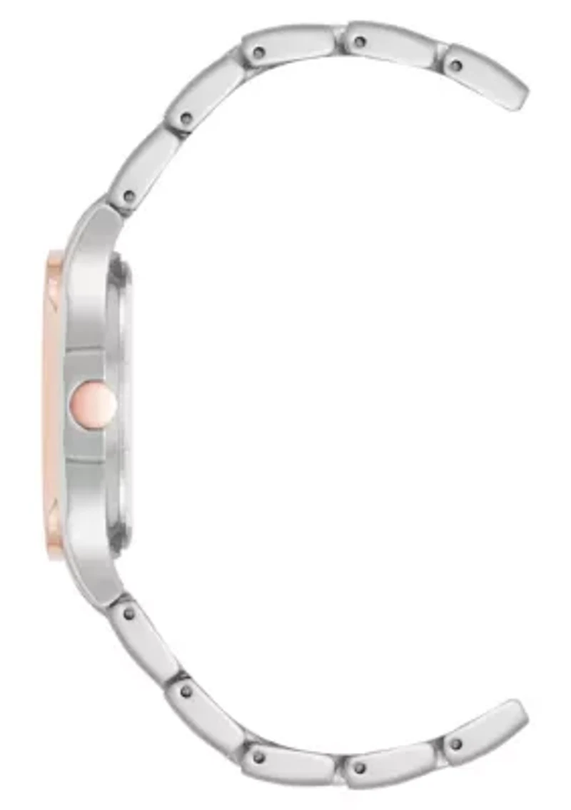 Quartz Round Two-tone Metal Alloy Link Bracelet Watch