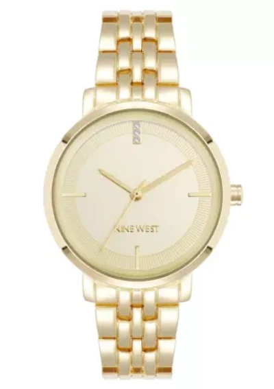 Women's Round Gold-tone Metal Alloy Link Bracelet Watch