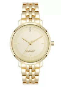 Women's Round Gold-tone Metal Alloy Link Bracelet Watch