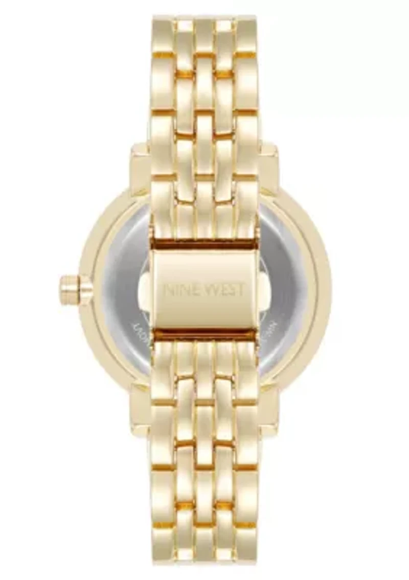 Women's Round Gold-tone Metal Alloy Link Bracelet Watch