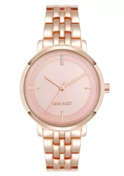 Women's Round Rose Gold-tone Metal Alloy Link Bracelet Watch