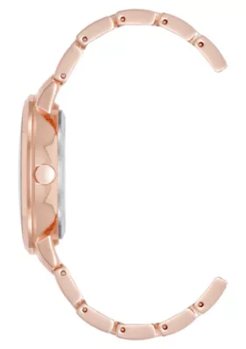 Women's Round Rose Gold-tone Metal Alloy Link Bracelet Watch