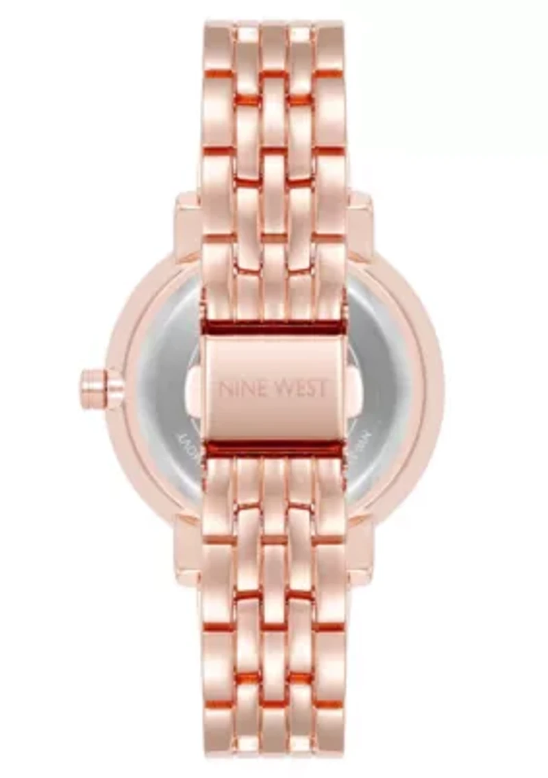 Women's Round Rose Gold-tone Metal Alloy Link Bracelet Watch