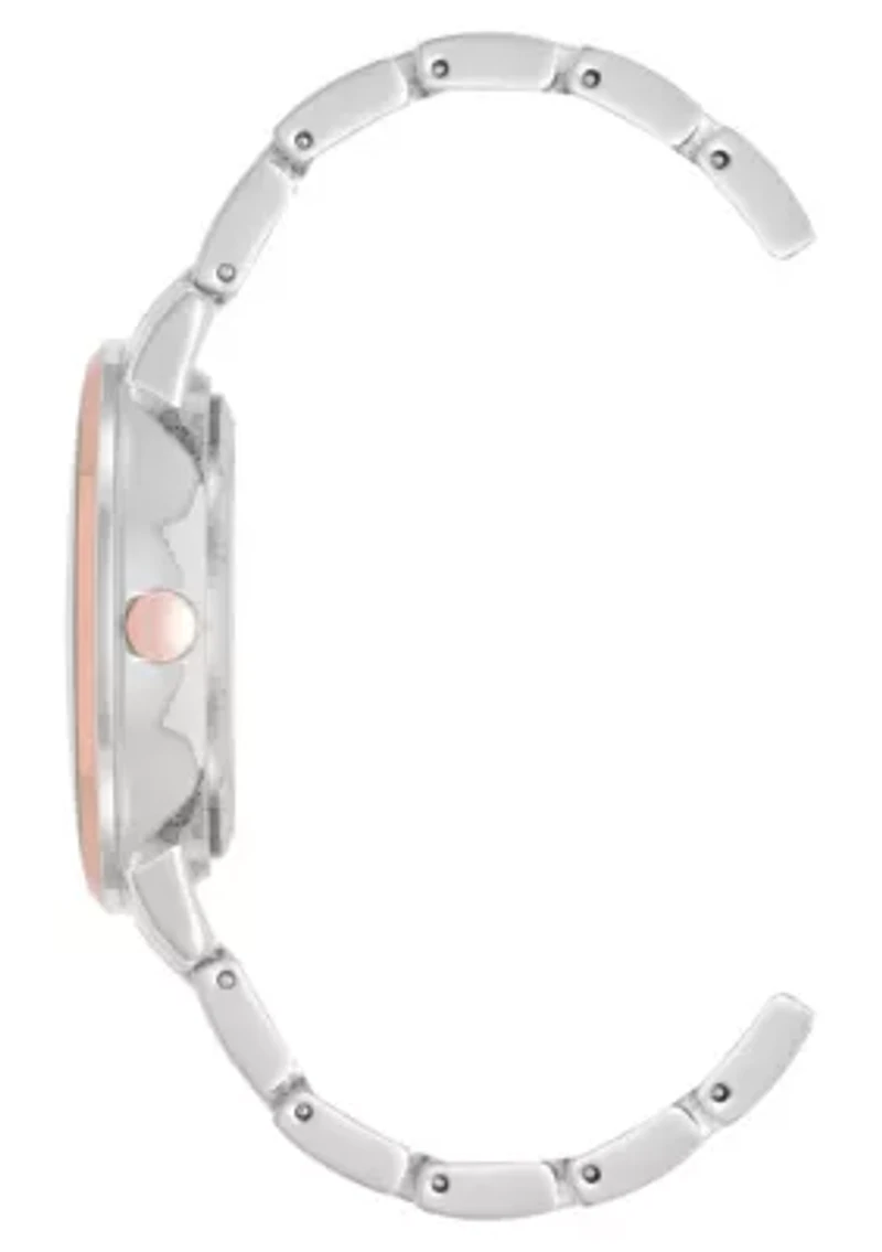 Women's Round Two-tone Metal Alloy Link Bracelet Watch