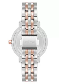 Women's Round Two-tone Metal Alloy Link Bracelet Watch