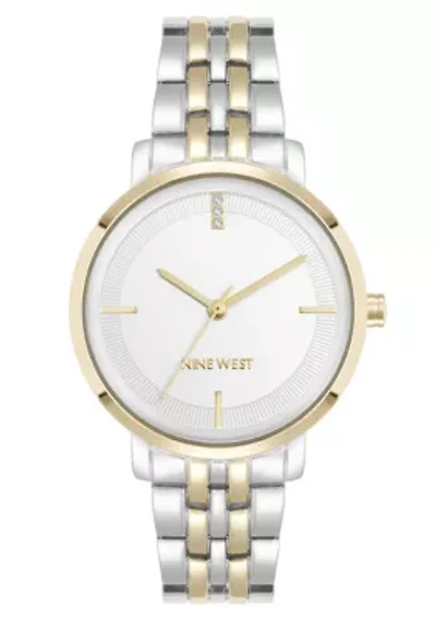 Women's Round Two-tone Metal Alloy Link Bracelet Watch