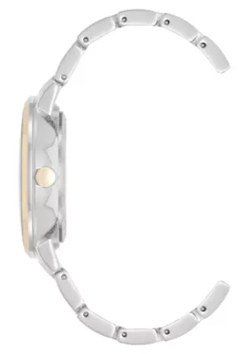 Women's Round Two-tone Metal Alloy Link Bracelet Watch