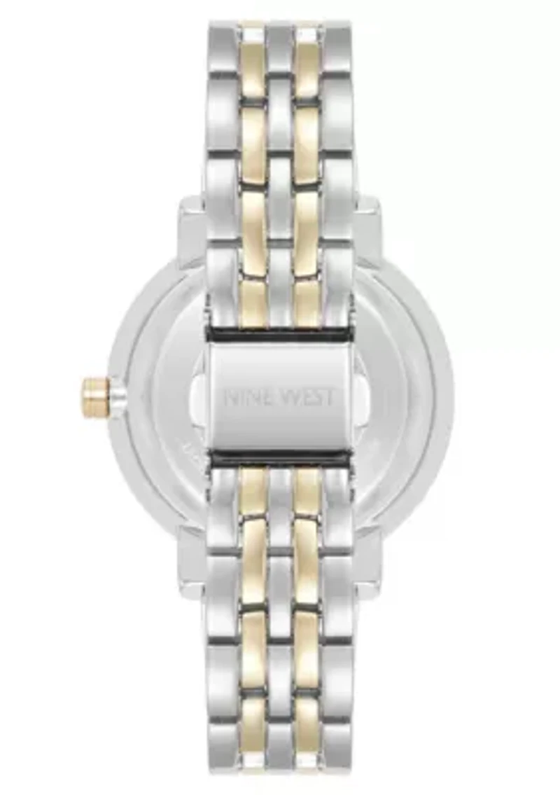 Women's Round Two-tone Metal Alloy Link Bracelet Watch