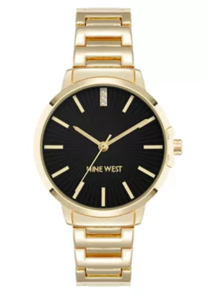 Women's Round Gold-tone Metal Alloy Link Bracelet Watch