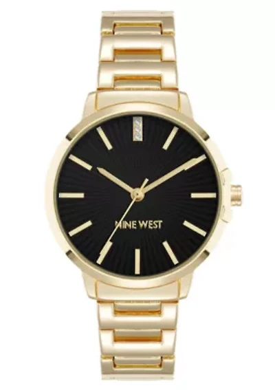 Women's Round Gold-tone Metal Alloy Link Bracelet Watch