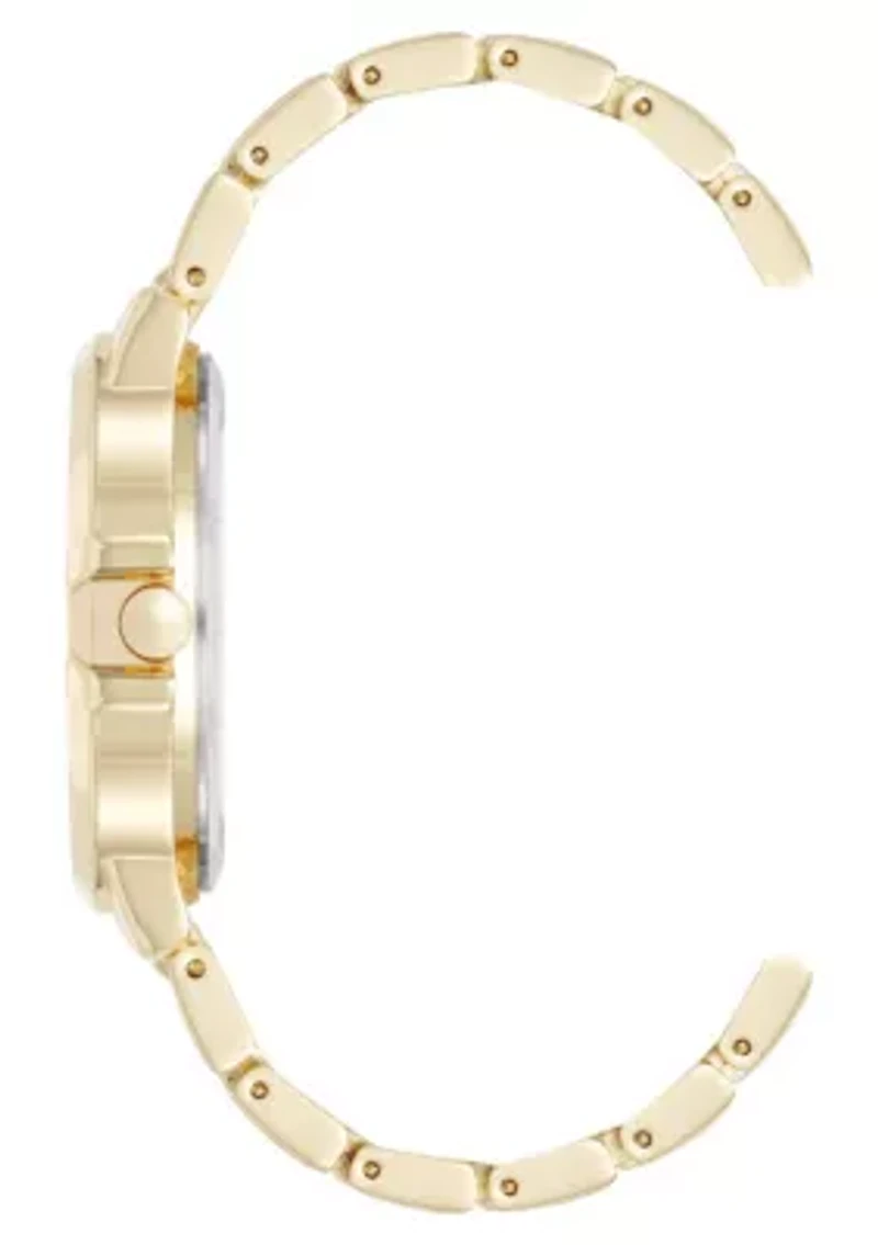 Women's Round Gold-tone Metal Alloy Link Bracelet Watch