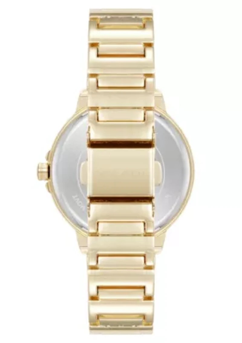 Women's Round Gold-tone Metal Alloy Link Bracelet Watch