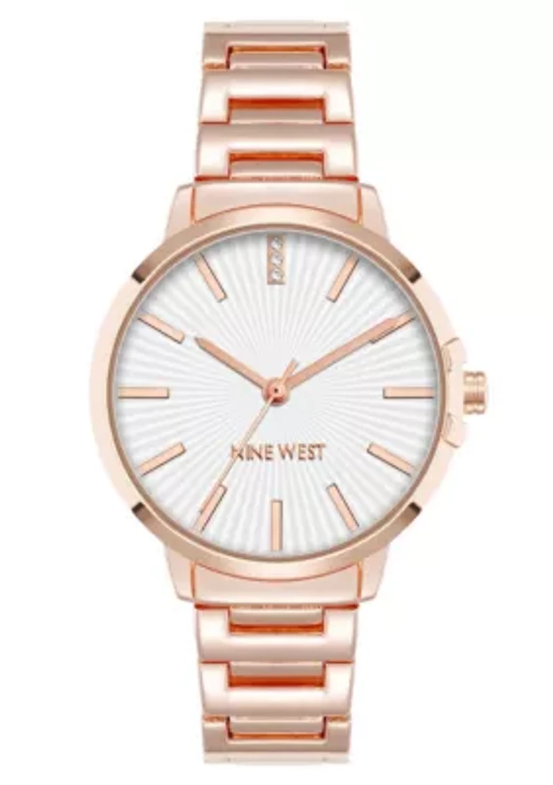 Women's Round Rose Gold-tone Metal Alloy Link Bracelet Watch