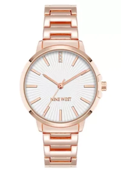 Women's Round Rose Gold-tone Metal Alloy Link Bracelet Watch