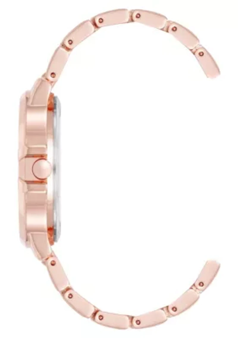 Women's Round Rose Gold-tone Metal Alloy Link Bracelet Watch