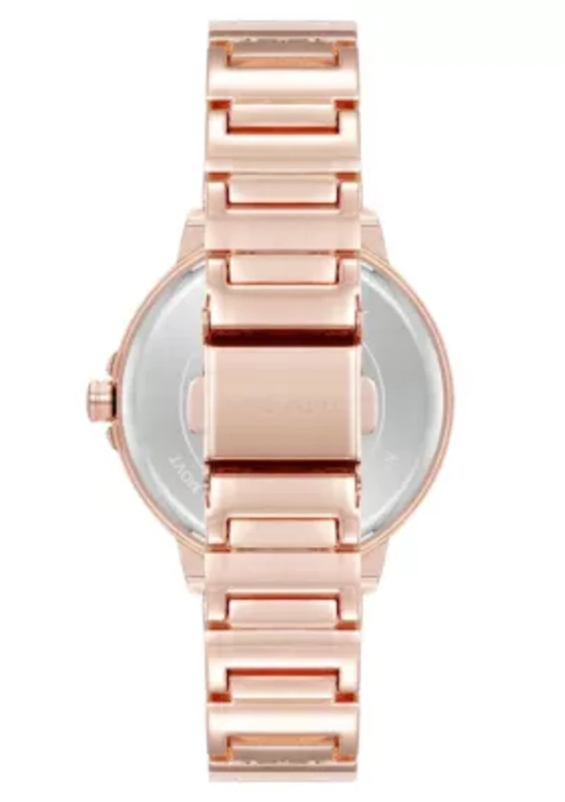 Women's Round Rose Gold-tone Metal Alloy Link Bracelet Watch