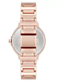 Women's Round Rose Gold-tone Metal Alloy Link Bracelet Watch