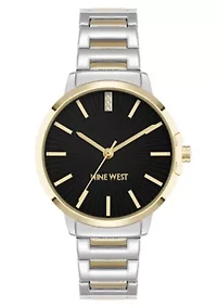 Women's Round Two-tone Metal Alloy Link Bracelet Watch