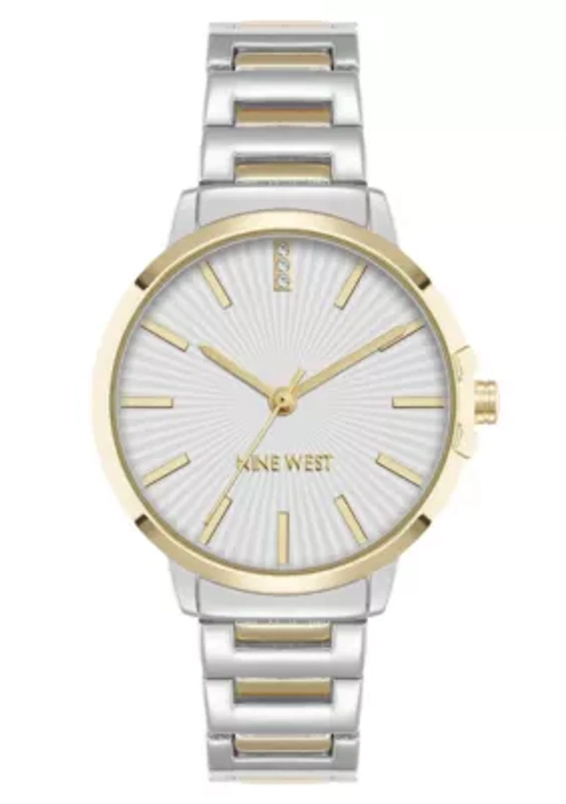 Women's Round Two-tone Metal Alloy Link Bracelet Watch