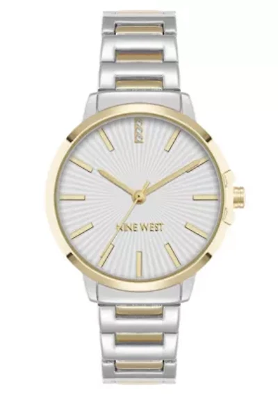 Women's Round Two-tone Metal Alloy Link Bracelet Watch