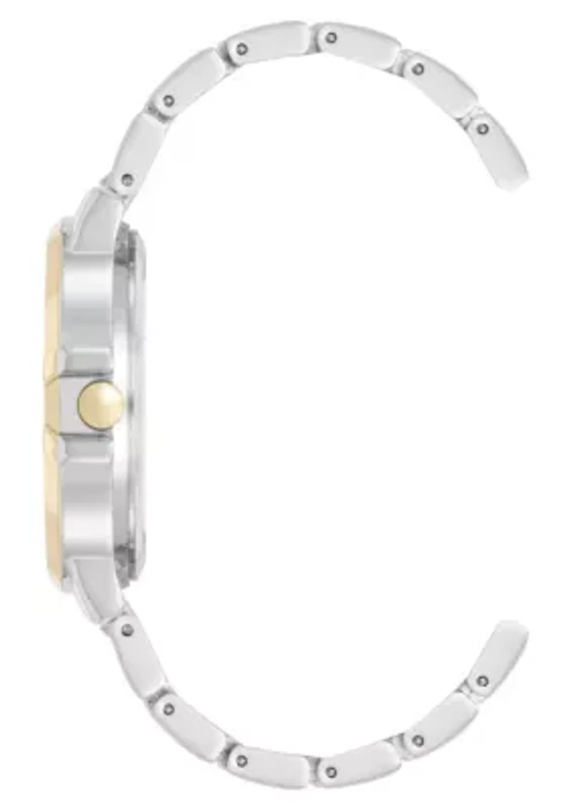 Women's Round Two-tone Metal Alloy Link Bracelet Watch