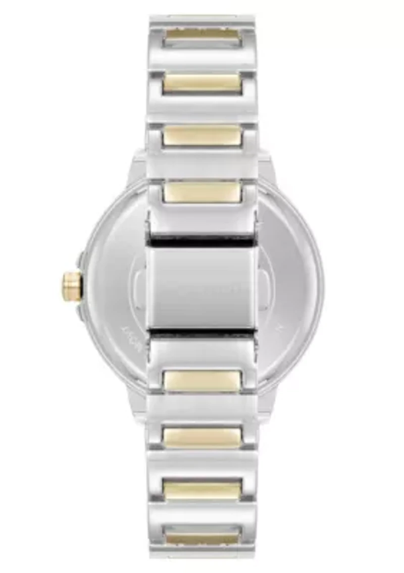Women's Round Two-tone Metal Alloy Link Bracelet Watch