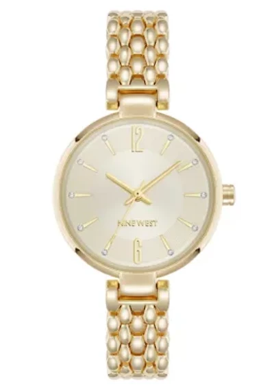 Quartz Round Gold-tone Metal Alloy Link Bracelet Watch