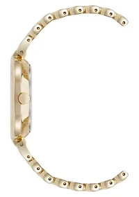 Quartz Round Gold-tone Metal Alloy Link Bracelet Watch