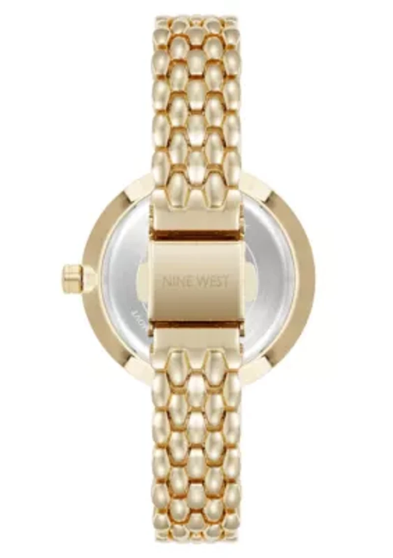 Quartz Round Gold-tone Metal Alloy Link Bracelet Watch