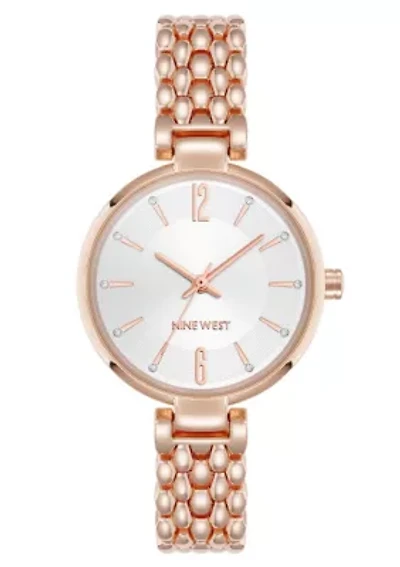 Quartz Round Rose Gold-tone Metal Alloy Link Bracelet Watch