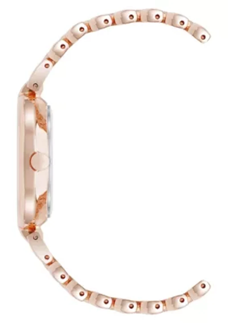 Quartz Round Rose Gold-tone Metal Alloy Link Bracelet Watch